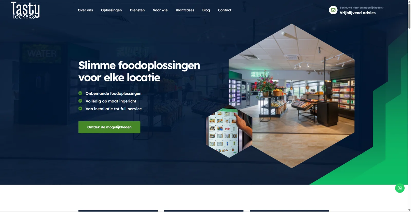 Website van Tasty Lockers, Onbemande foodoplossingen.